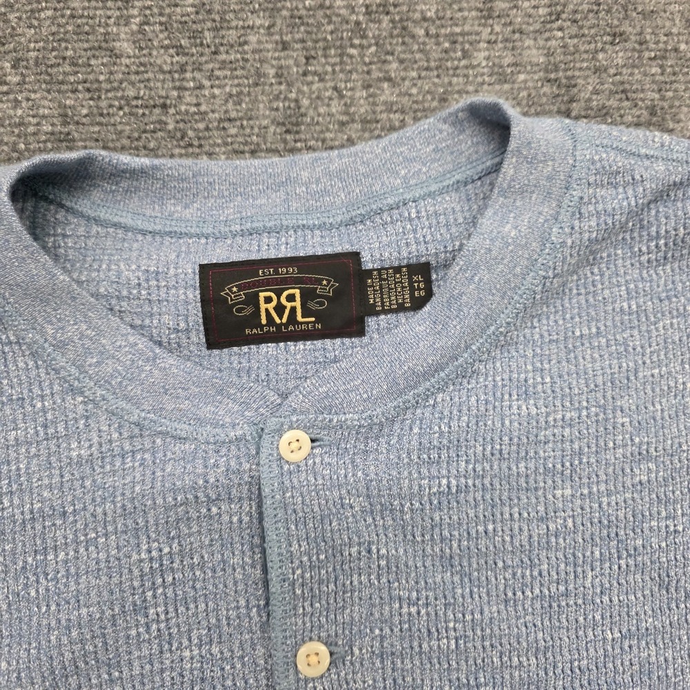 RRL Ralph Lauren Waffle Knit Henley Shirt Men's XL Gray Blue Long Sleeve - Picture 10 of 12